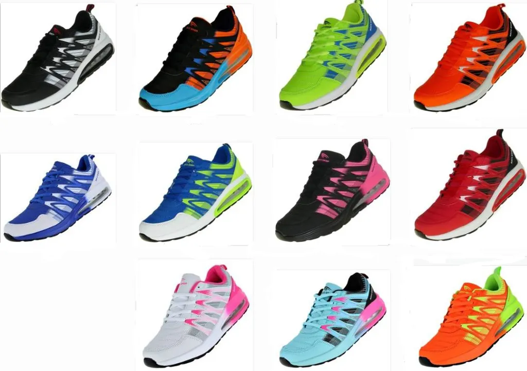 Neon Turnschuhe Schuhe Sneaker Sportschuhe Boots Luftpolster Damen Herren 002, Schuhgröße:45, Farbe:Grün/Blau